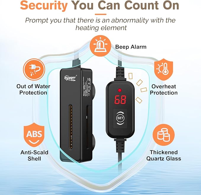 hygger Mini Fish Tank Submersible Heater 20W for 1-5 Gallons Desktop Betta Aquarium Heater with Digital Display Controller Adjustable Temperature hygger