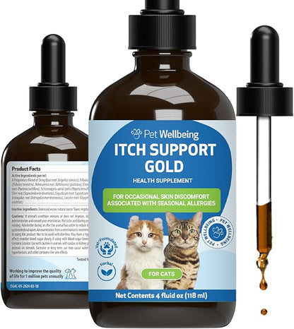 Pet Wellbeing Itch Support Gold for Cats - Occasional Itching, Scratching, and Hot Spots, Environmental and Seasonal Allergies, Dong Quai - Veterinarian-Formulated Herbal Supplement 4 oz (118 ml) PetWellbeing