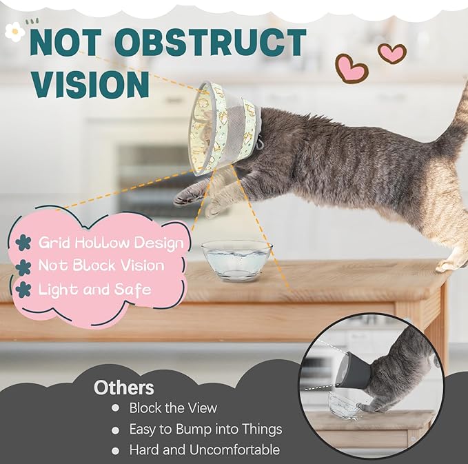 Cat Cone Collar Soft, Breathable Cat Cone Collar After Surgery, Adjustable Cat Recovery Collar Water Resistant Cat Cone Alternative E Collar for Cat Kitten to Stop Licking（Green, M GoGoPaw