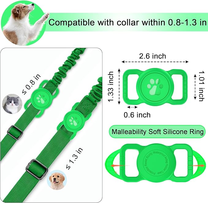 SANKALA Airtag Dog Collar Holder, [1 Pack] Waterproof Dog Airtag Holder, Silicone Full Body Covered Anti-Lost Protective Apple Air Tag Holder for Pet Collar - Fits All Width Collars, Green SANKALA