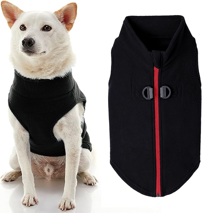 Gooby Zip Up Fleece Dog Sweater - Black, X-Small - Warm Pullover Fleece Step-in Dog Jacket with Dual D Ring Leash - Winter Small Dog Sweater - Dog Clothes for Small Dogs Boy and Medium Dogs - PAWPICO