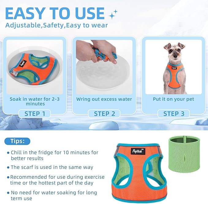 PUPTECK Adjustable Dog Harness Collar and Leash Set Step in No Pull Pet Harness for Small Medium Dogs Puppy and Cats Outdoor Walking Running, Soft Mesh Padded Reflective Vest Harnesses, OrangeRed L PUPTECK