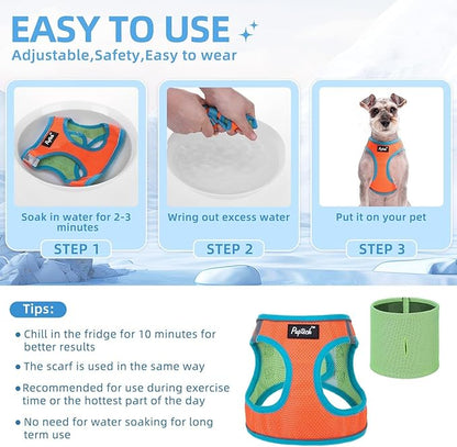 PUPTECK Adjustable Dog Harness Collar and Leash Set Step in No Pull Pet Harness for Small Medium Dogs Puppy and Cats Outdoor Walking Running, Soft Mesh Padded Reflective Vest Harnesses, OrangeRed L PUPTECK