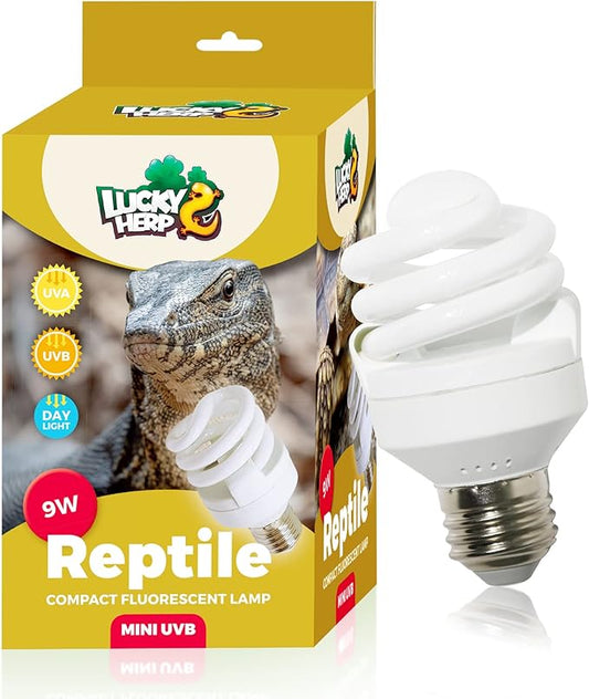 LUCKY HERP Mini UVA UVB Reptile Light 10.0 9W, UVB Bulb for All Desert Dwelling Reptiles, Compact Fluorescent Reptile UVB Bulb for Turtle, Bearded Dragon, Lizard, Gecko etc. LUCKYHERP
