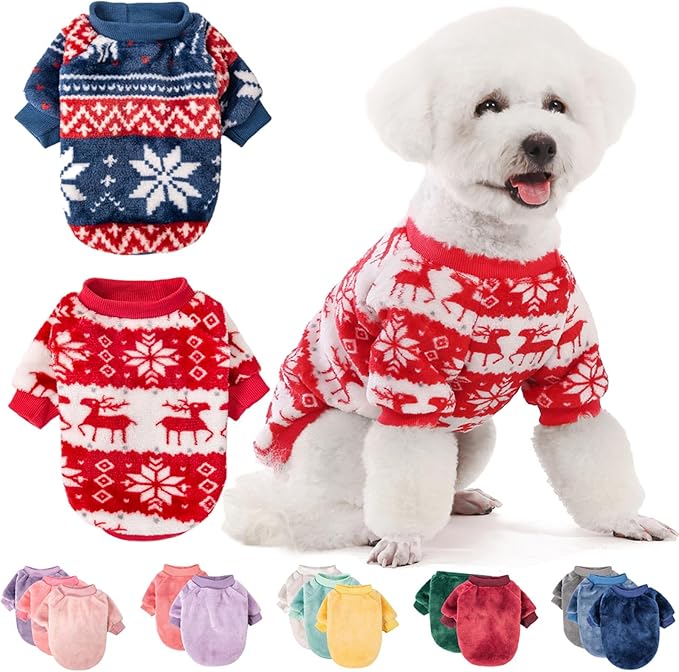 FabriCastle Dog Sweater, Pack of 2 or 3, Dog Clothes, Dog Coat, Dog Jacket for Small or Medium Dogs Boy or Girl, Ultra Soft and Warm Cat Pet Sweaters (Red,Blue, Small) - PAWPICO