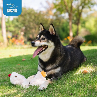 Best Pet Supplies Chicken Crinkle Plush Dog Toys for Interactive Play, Puppy and Senior Indoor Play, Colorful Chicken Toy Shape, Cute and Cuddly - Crinkle Chicken (Cream) - PAWPICO