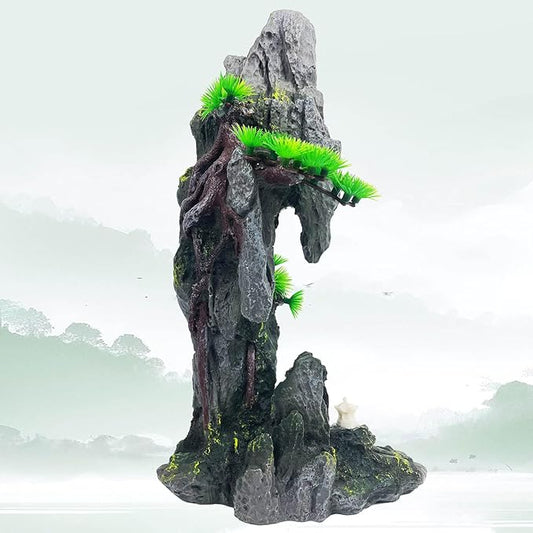 Tall Aquarium Mountain View Stone Decorations Aquarium Ornament Rock Cave Landscape Artificial Mountain Hill View Fish Tank Caves for Betta Hiding Reptile Aquarium Supply VMCN