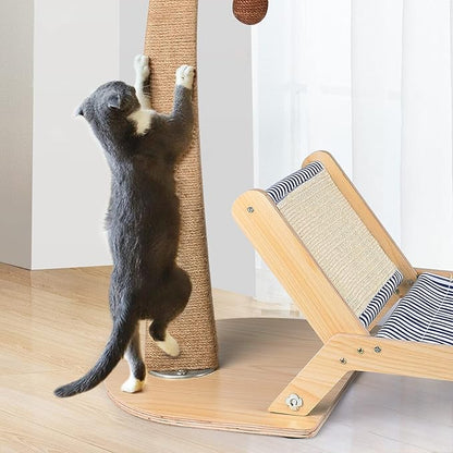 Cat Scratching Post with Bed,29.5 Inch Tall Palm Tree Cat Scratching Post for Indoor Cats, with Lounge Chair 2 in 1 Fun Sisal Rope Tall Cat Scratcher with Ball for Indoor Adult Cat/Kitten - PAWPICO