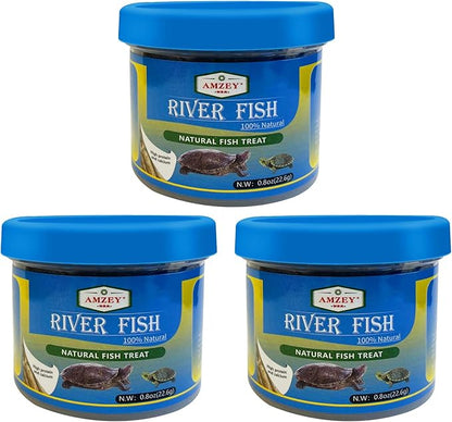 Amzey 3 Pack 0.8Oz (Total 2.4Oz or 68Gram Dried River Fish - Natural Food for Turtles, Terrapins, Reptiles and Large Tropical Fish Amzey