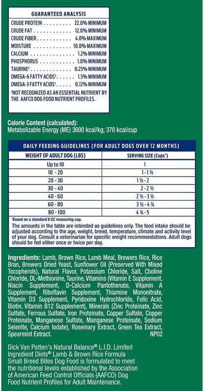 Natural Balance Limited Ingredient Small-Breed Adult Dry Dog Food with Healthy Grains, Lamb & Brown Rice Recipe, 12 Pound (Pack of 1) - PAWPICO