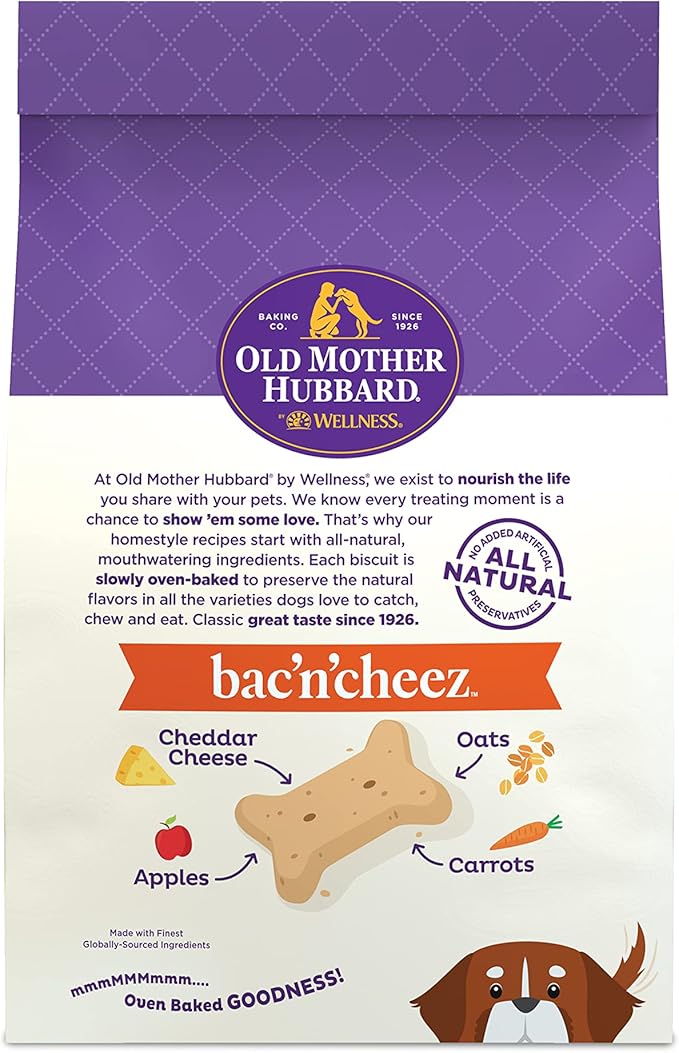 Old Mother Hubbard by Wellness Classic Bac'N'Cheez Natural Dog Treats, Crunchy Oven-Baked Biscuits, Ideal for Training, Large Size, 3 Pound (Pack of 1) - PAWPICO