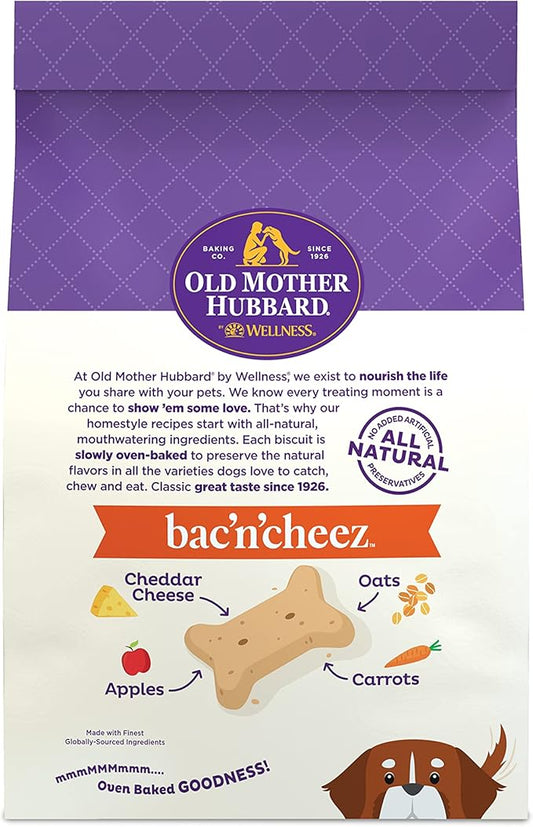 Old Mother Hubbard by Wellness Classic Bac'N'Cheez Natural Dog Treats, Crunchy Oven-Baked Biscuits, Ideal for Training, Large Size, 3 Pound (Pack of 1) - PAWPICO