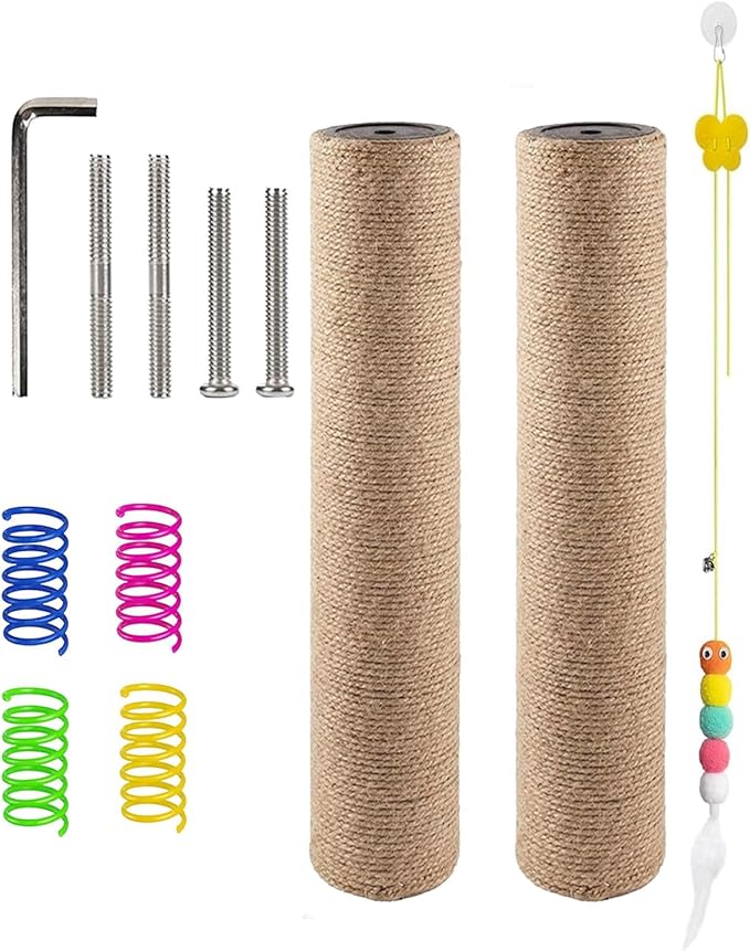 BNOSDM 2 Pcs 15”x2.75” M8 Cat Tree Scratching Post Replacement Parts for Indoor Cats Tower Rope Scratch Poles Refill Sisal Part for Refurbishment Hemp Grey - PAWPICO