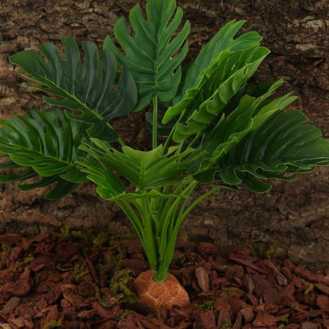 Fake Monstera Plants, Reptile Terrarium Decor, Bearded Dragon Tank Accessories fit Crested Gecko Leopard Lizard Chameleon Ball Python Snake Frog WOLEDOE