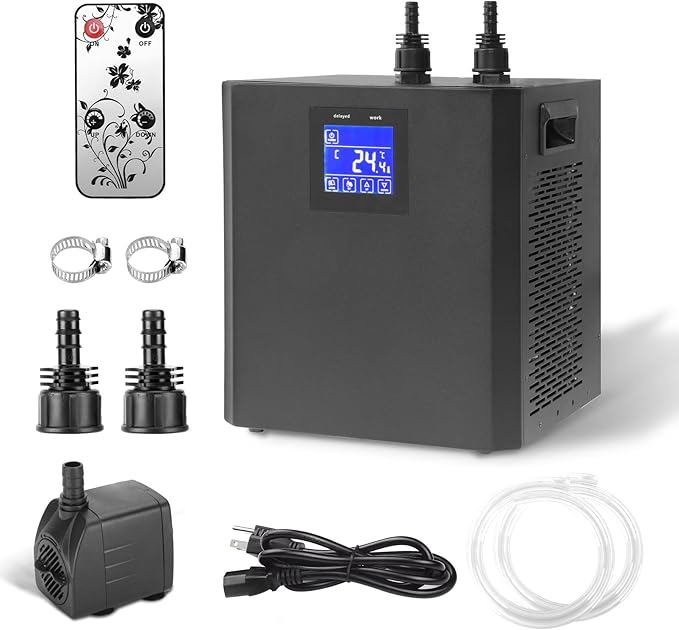 Aquarium Chiller 79Gal, 1/3HP Water Chiller, Fish Tank Chiller, Hydroponic Water Chiller for Axolotl, Aquarium Cooler with LED Display, Pipe, Water Pump, Remote Control(<300L) PAWPICO