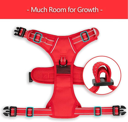 PoyPet No Pull Dog Harness, No Choke Reflective Dog Vest, Adjustable Pet Harnesses with Easy Control Padded Handle for Small Medium Large Dogs(Red Matching Trim,M) PoyPet