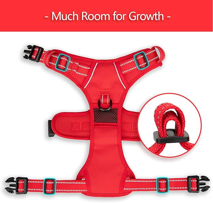 PoyPet No Pull Dog Harness, No Choke Reflective Dog Vest, Adjustable Pet Harnesses with Easy Control Padded Handle for Small Medium Large Dogs(Red Matching Trim,L) PoyPet