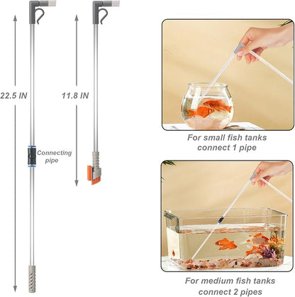 Compact Aquarium Siphon Vacuum and Water Changer Kit with Cleaning Brush. Perfect for Simultaneous Water Changing and Cleaning in Small Fish Tanks. Gravel and Sand Cleaning. AREPK