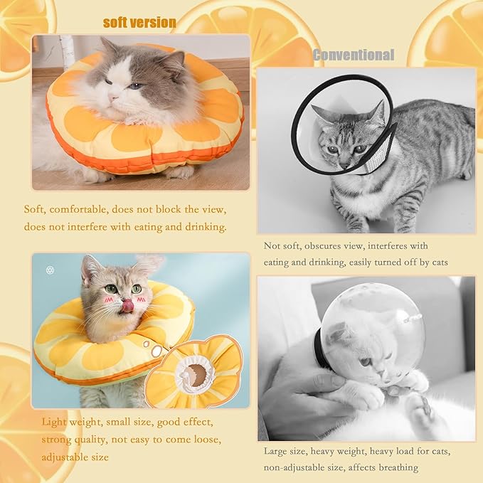 Cat Recovery Soft Collar.Cute Orange Shape, Waterproof Soft Recovery Collar. Anti-bite and Anti-Lick Wound Healing Safe Adjustable Elizabethan Collar.(L) PAWPICO