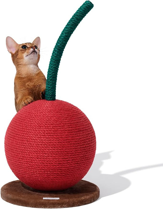 VETRESKA Cherry Cat Scratching Post, 22.64" Tall Cat Scratcher with Sisal Rope Ball, Vertical Cat Scratch Post Claw Scratchers for Indoor Cats, Kitten Supplies - PAWPICO