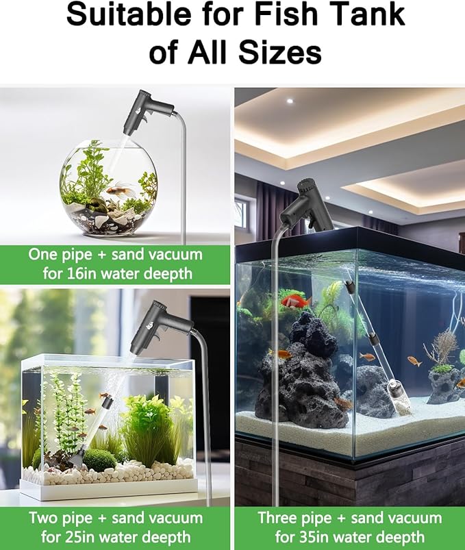 AQQA Aquarium Gravel Cleaner, 4-in-1 Upgrade Suction Power Manual Fish Tank Gravel Vacuum Cleaner Tools for Aquarium Water Changer with Water Flow Adjustment Use for Fish Tank Cleaning Gravel Sand AQQA
