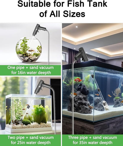 AQQA Aquarium Gravel Cleaner, 4-in-1 Upgrade Suction Power Manual Fish Tank Gravel Vacuum Cleaner Tools for Aquarium Water Changer with Water Flow Adjustment Use for Fish Tank Cleaning Gravel Sand AQQA
