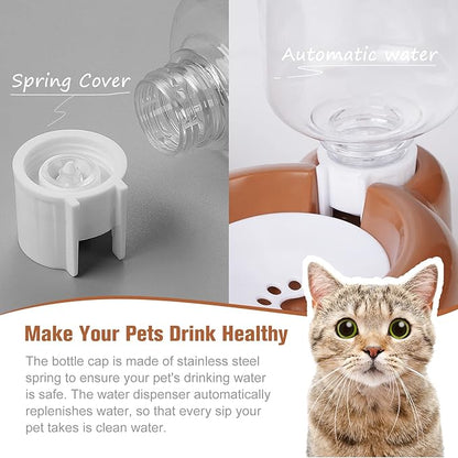 Dog Bowls, Cat Food and Water Bowl Set with Water Dispenser and Stainless Steel Bowl for Cats and Small Dogs - Brown - PAWPICO