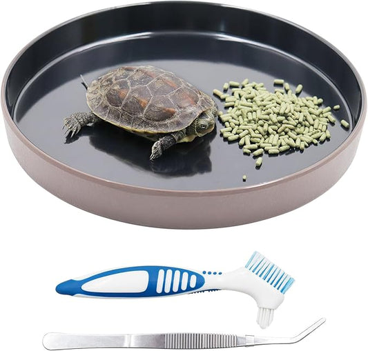 Reptile Feeder Kit, Food Water Bowl, Plastic Round Tortoise Feeding Dish, Amphibian Feeding Bowl, Tank Terrarium Accessories for Bearded Dragon Snake Hermit Crab Turtle Lizard Chameleon - 8 × 8 × 1" Neeenn