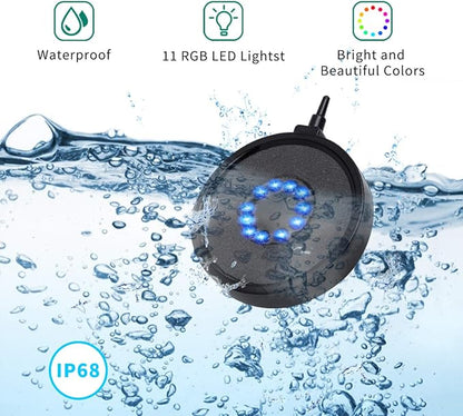 Number-one Aquarium Bubble Light LED Fish Tank Bubbler Light, Remote Controlled Aquariums Air Stone Disk Lamp with 16 Color Changing, 4 Lighting Effects for Fish Tanks and Fish Ponds PAWPICO
