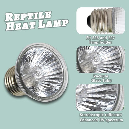 LUCKY HERP 4 Pack 50W UVA UVB Reptile Light Bulbs, Heat Lamp Bulbs for Reptiles and Amphibians, Basking Light Bulb for Turtle, Bearded Dragon, Lizard Heating Use LUCKYHERP