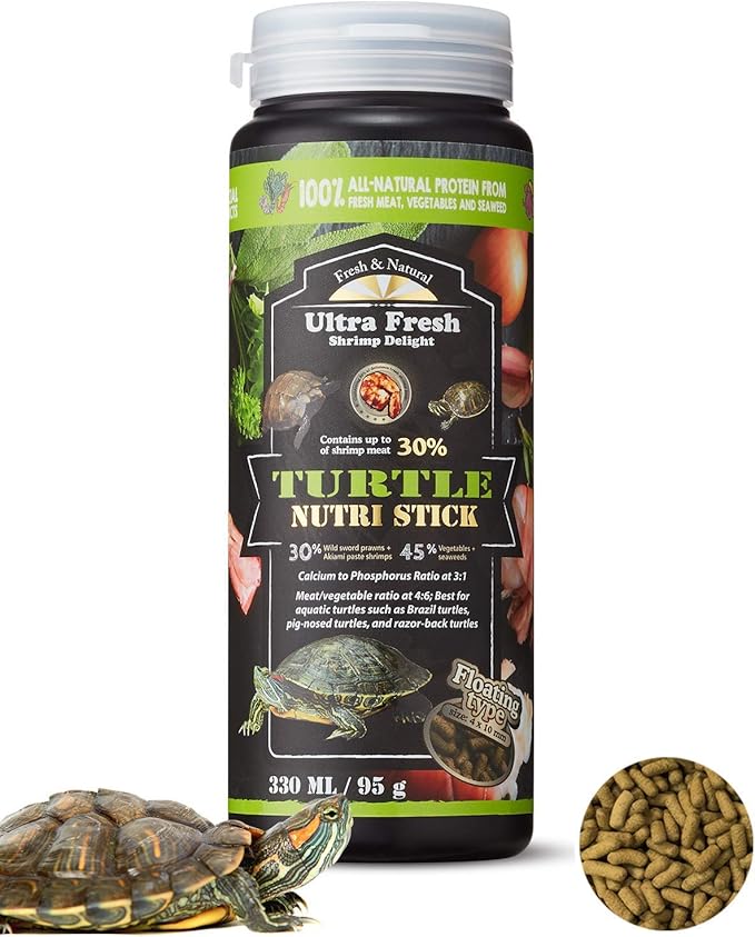 Ultra Fresh - Turtle Nutri Stick, Wild Sword Prawn, Calcium & Vitamin D Enriched Aquatic Turtle Food with Probiotics for Picky Turtles, Made from All Natural Ingredients 3.35 oz UltraFresh-ShrimpDelight