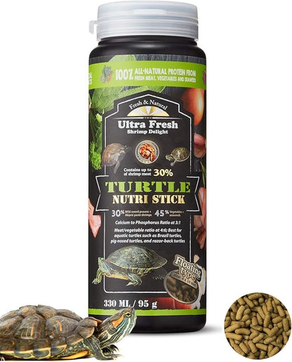 Ultra Fresh - Turtle Nutri Stick, Wild Sword Prawn, Calcium & Vitamin D Enriched Aquatic Turtle Food with Probiotics for Picky Turtles, Made from All Natural Ingredients 3.35 oz UltraFresh-ShrimpDelight