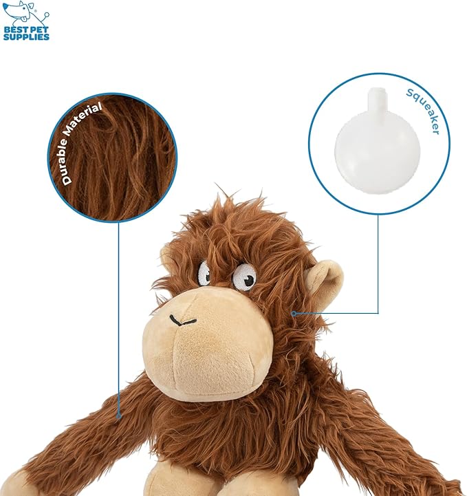 Best Pet Supplies O-Hug-Atan Interactive Squeaky Plush Toy for Small and Medium Breed Puppies or Dogs - O-Hug-Atan (Brown) - PAWPICO