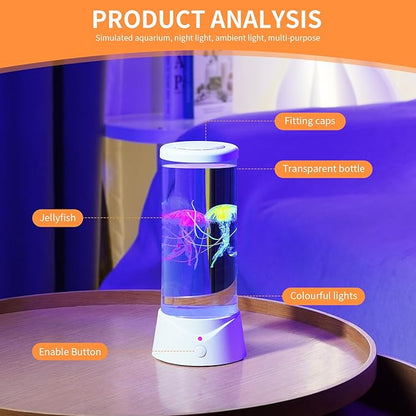 Jellyfish Lamp with 7 Color Changing Effect LED Jellyfish Aquarium Tank Mood Lamp Aquarium Light Table lamp Home Decor Gift for Kids Women Men (White) Ekovko