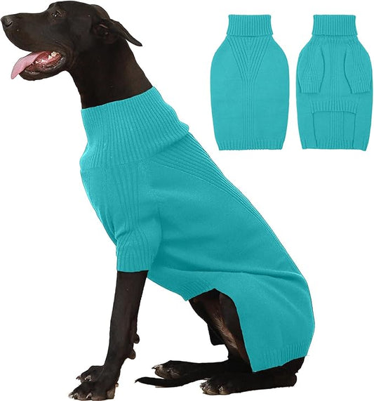 IECOii Extra-Large Dog Sweater 4XL,Christmas Dog Sweaters for Extra Large Dogs Girl Boy,Turtleneck Knitted Knitwear Easy On Doggie Sweatshirt Dog Sweater for Doberman,Great Dane(Lake-Green,XXXXL) - PAWPICO