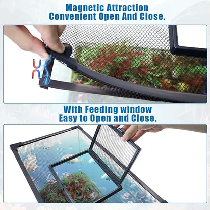 Magnetic Fish Tank Lid with Feeding Window, SEILETOO High Transparency Fish Tank Cover, Aquarium Lid Can be Cut to Any Size, Fish Anti Jumping Net SEILETOO