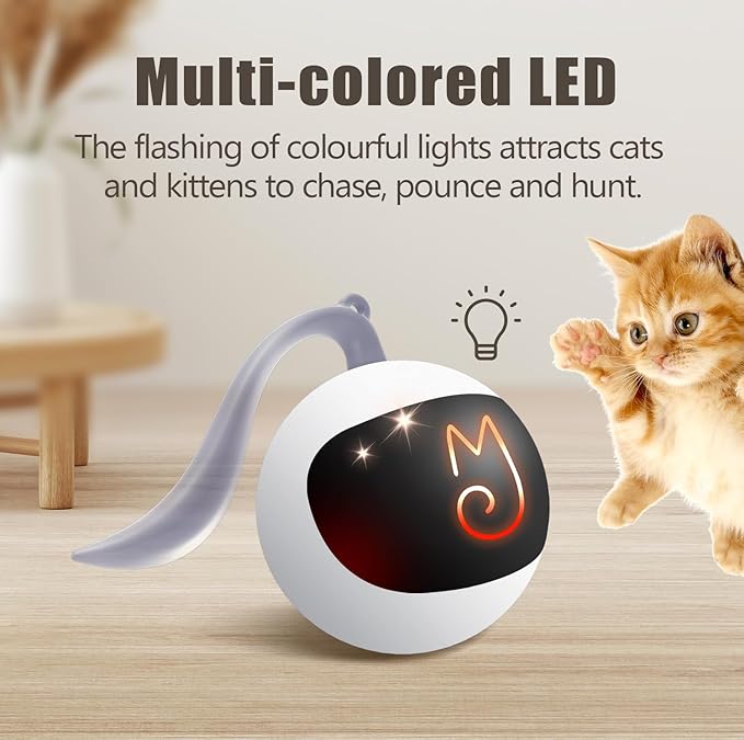 Migipaws Interactive Cat Ball Toy Set, Fun Tracker, Automatic Rolling Chase Ball with Fluffy Tail, A Small Mice, Rechargeable（White） - PAWPICO