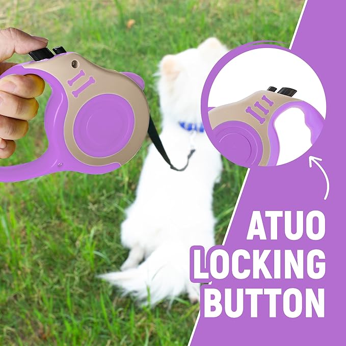 Retractable Dog Leash Automatic Telescopic Tractor Dog Tape, Pet Tape 10/16 FT Durable and Convenient, with Folding Bowl, Dispenser, Rubbish Bags, Suitable for Small and Medium Dogs - PAWPICO