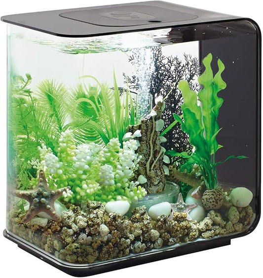biOrb Flow 15 Acrylic 4-Gallon Aquarium with White LED Lights Modern Compact Tank for Tabletop or Desktop Display, Black biOrb