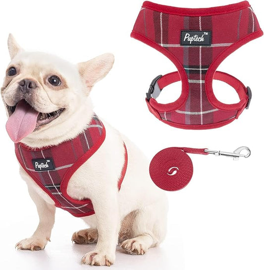 PUPTECK Soft Mesh Dog Harness and Leash Set Pet Puppy Cat Comfort Padded Vest No Pull Harnesses, Red, S PUPTECK