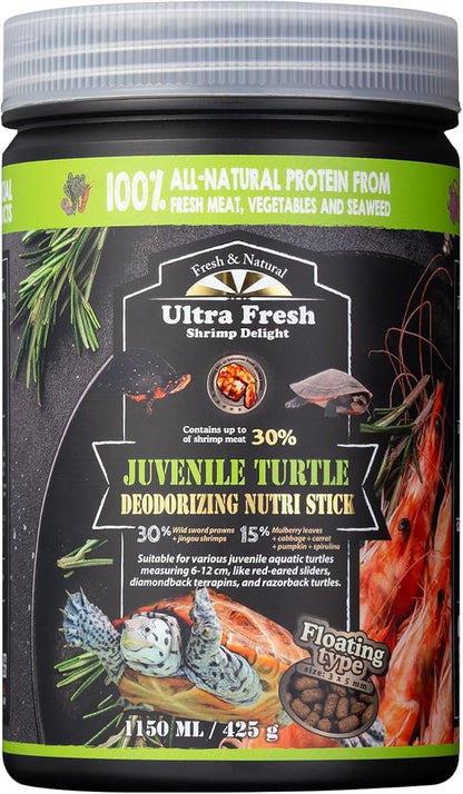 Ultra Fresh Floating Juvenile Turtle Food, All Natural Ingredients, Wild Sword Prawn, w/Deodorizing Probiotics, Juvenile Turtle Deodorizing Nutri Stick 15 oz UltraFresh-ShrimpDelight
