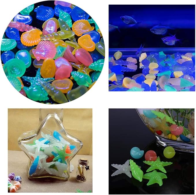 Oubest Glow in The Dark Pebbles/Glow Stones/Glowing Rocks Blue Decor for Garden/Fish Tank/Aquarium/Walkway/Driveway/Plant Pots/Bonsai (100, Starfish) Outbest