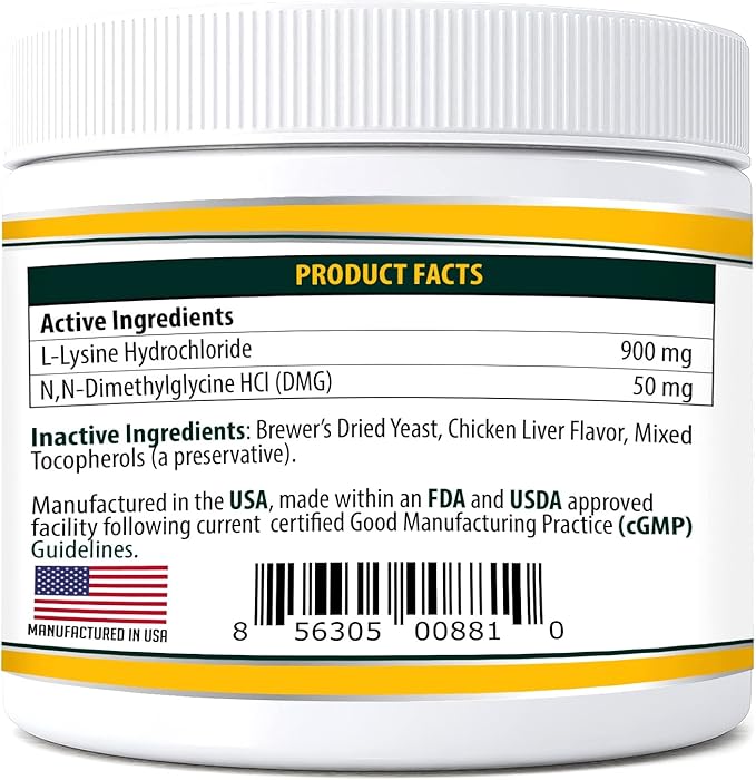 Trulysine Plus L-Lysine for Cats Immune Support Oral Powder 8oz/226g - Cats & Kittens of All Age, Sneezing, Runny Nose Squinting, Watery Eyes Chicken Liver Flavor (U.S.A)(226 Grams (900mg / Scoop)) Pet+Health+Pharma