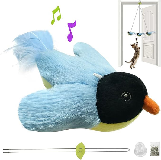 LEWISER Cat Toys Chirp Chickadee, Interactive Cat Feather Toys, Retractable Cat Teaser Toy, Hanging Toys for Indoor Cats Exercise, Kitten Kitty Fun Mental Physical Toys, Blue (1 Pack) - PAWPICO