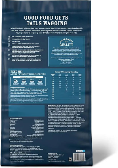 Amazon Brand - Wag Dry Dog Food Grain-Free Salmon & Lentil Recipe, High Protein (24 lb bag) - PAWPICO