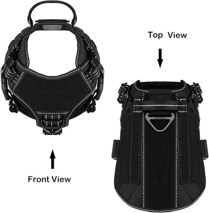 ICEFANG Tactical Dog Harness,Medium Size, 2X Metal Buckle,Working Dog MOLLE Vest with Handle,No Pulling Front Leash Clip,Hook and Loop Panel ICEFANGDIRECT