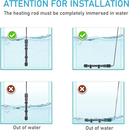 YukiHalu Small Submersible Aquarium Heater, Adjustable Mini Fish Tank Heater 25W 50W 100W 200W 300W with External Temperature Controller, LED Display, Used for 5/10/20/40/60 Gallons (25 Watts) YukiHalu