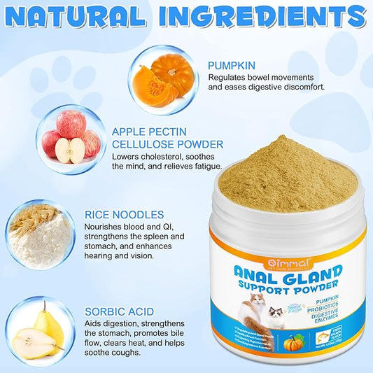 Anal Gland Support Powder for Cats, Anal Gland Supplement Powder with Pumpkin and Probiotics Supports Cats Anal Gland Health, Pet Supplement Anal Gland Support Powder Treatment for Cats - 120g PAWPICO
