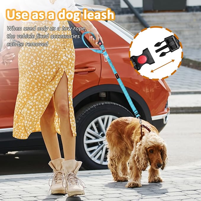 Removable Dog Seat Belt Harness for Car, 3 in 1 Pet Dog Car Seatbelt Leash, Retractable Restraint Secures to Vehicle Headrest & Adjustable Reflective Bungee Dog Seatbelt Tether, Blue laqibakProductcollection