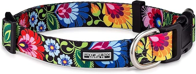 Lucky Love Dog Collars, Vivid Floral Dog Collar, Cute Dog Collar for X-Large Female Dogs, Spring & Summer Themed Flower Print, Blackbird, Extra Large LuckyLoveDog